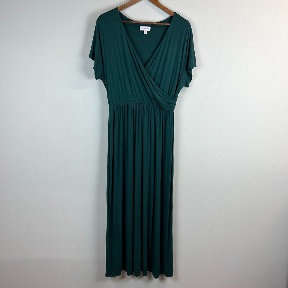 Molly & Isadora Maxi Dress Womens 1X Green Surplice V-Neck Empire A-Line Shirred